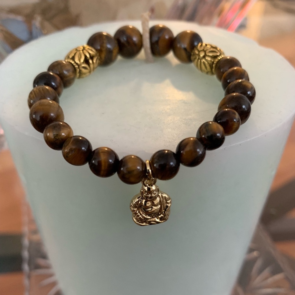Brown Tiger Eye Beaded Buddha Bracelet